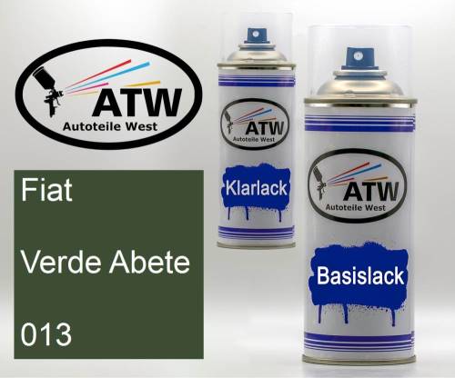 Fiat, Verde Abete, 013: 400ml Sprühdose + 400ml Klarlack - Set, von ATW Autoteile West.